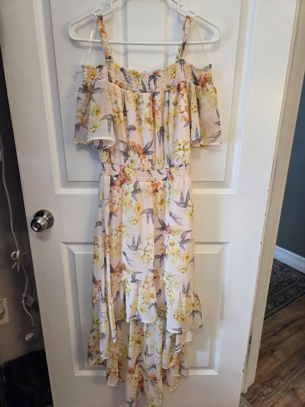 Lily Rose Cream Floral High-Low Off-Shoulder Dress